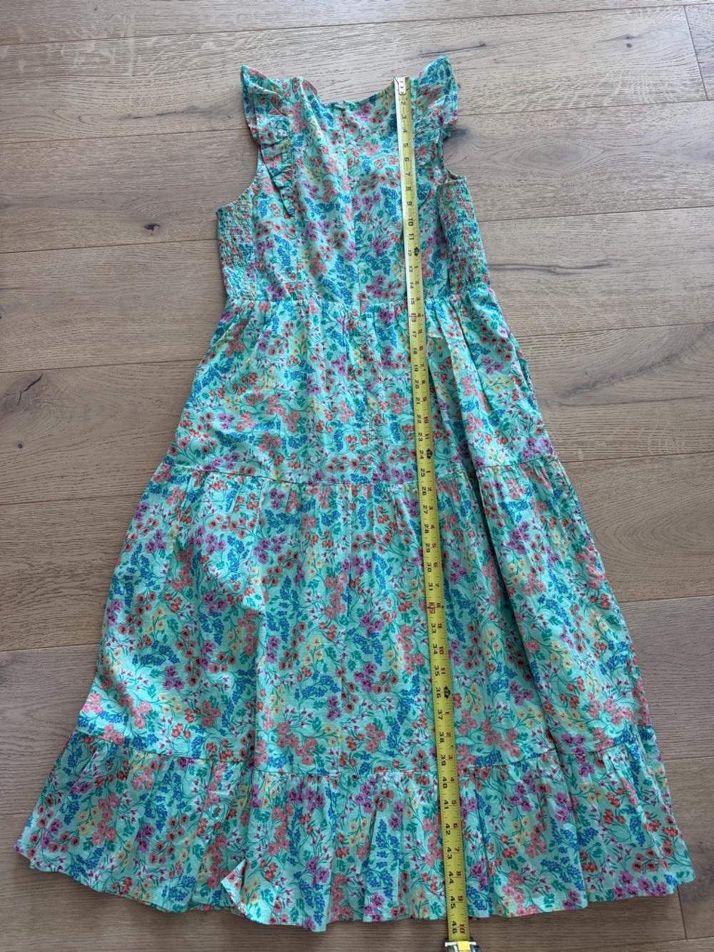 J. Crew Midi Dress Womens 6 Tiered Ruffle Floral Mint Green Sleeveless Smocked - Picture 10 of 10